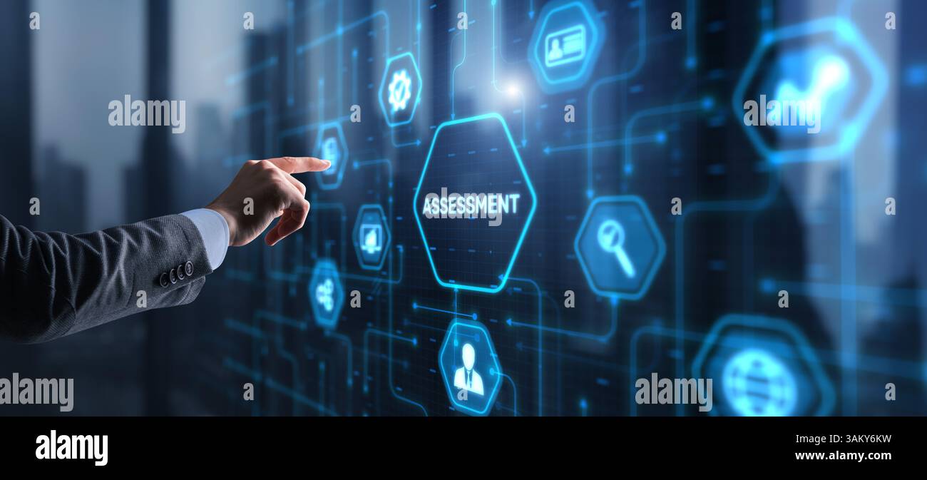 Bewertung Risikoanalyse. Geschäftsanalysen. Symbolbeurteilung. Stockfoto