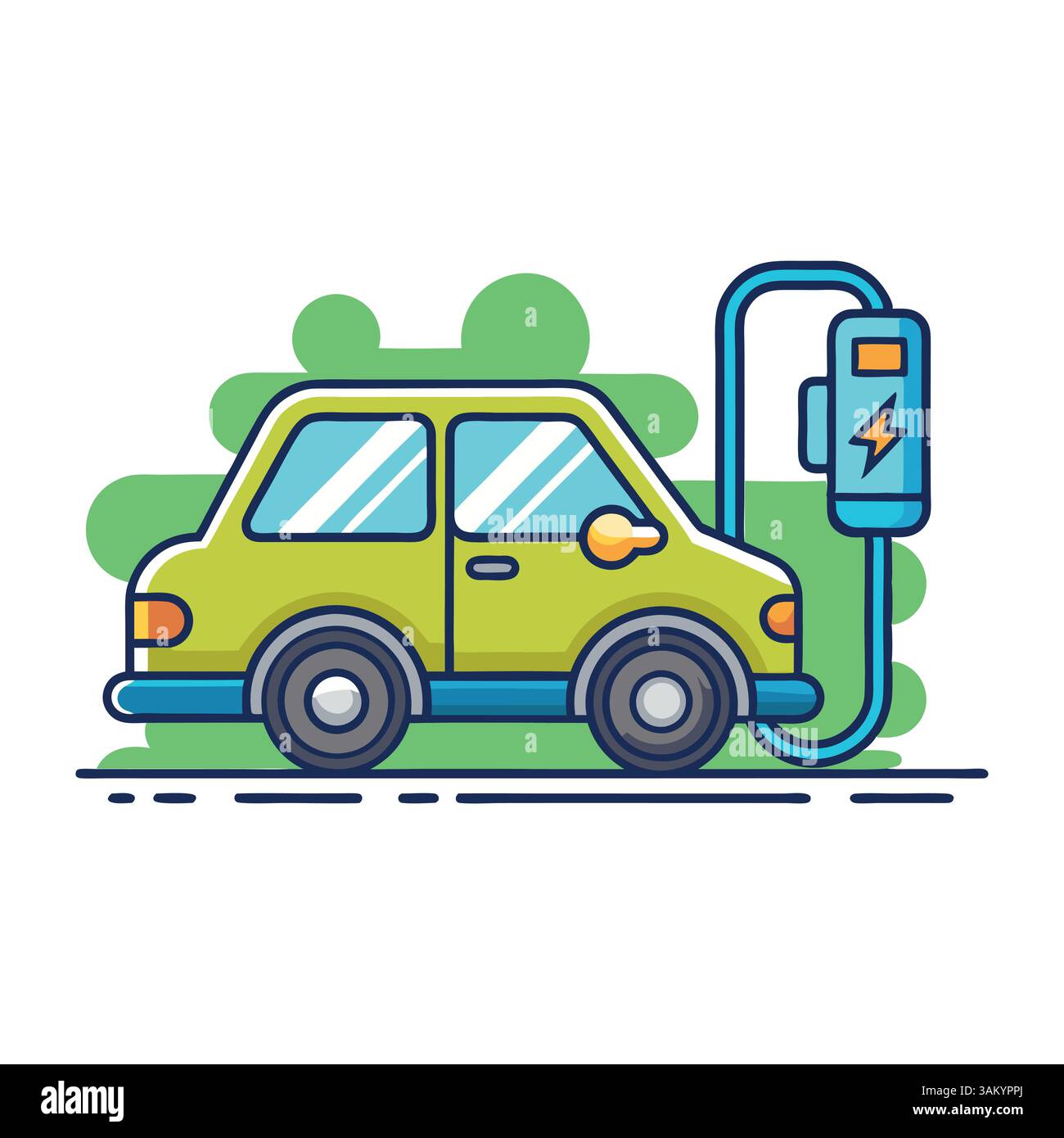 Illustration Des Autokartoons Vektor-Symbols. Elektroauto-Ladesymbol Konzept isolierter Premium-Vektor. Flacher Cartoon-Stil. Stock Vektor