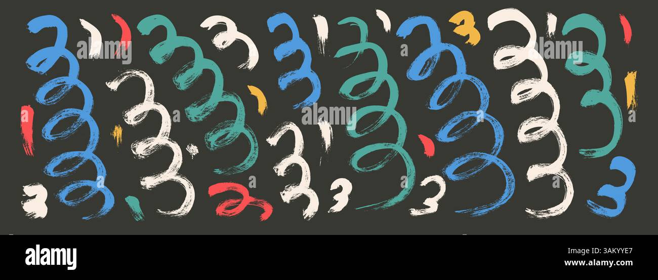 Pinselstrich Bunte Farbe verwirrt Linien. Handgezeichnetes Kinderkonfetti. Lineare Farbkritzelelemente, isoliert auf dunklem Hintergrund bei Nacht. Vektordood Stock Vektor