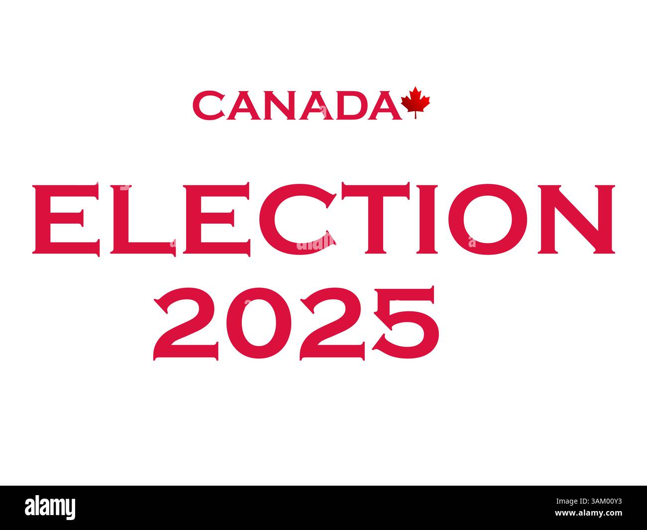 Wahlen Kanada 2025 Abstimmung mit rotem Ahornblatt auf weißem Hintergrund. Bundeswahl 2025. Stockfoto