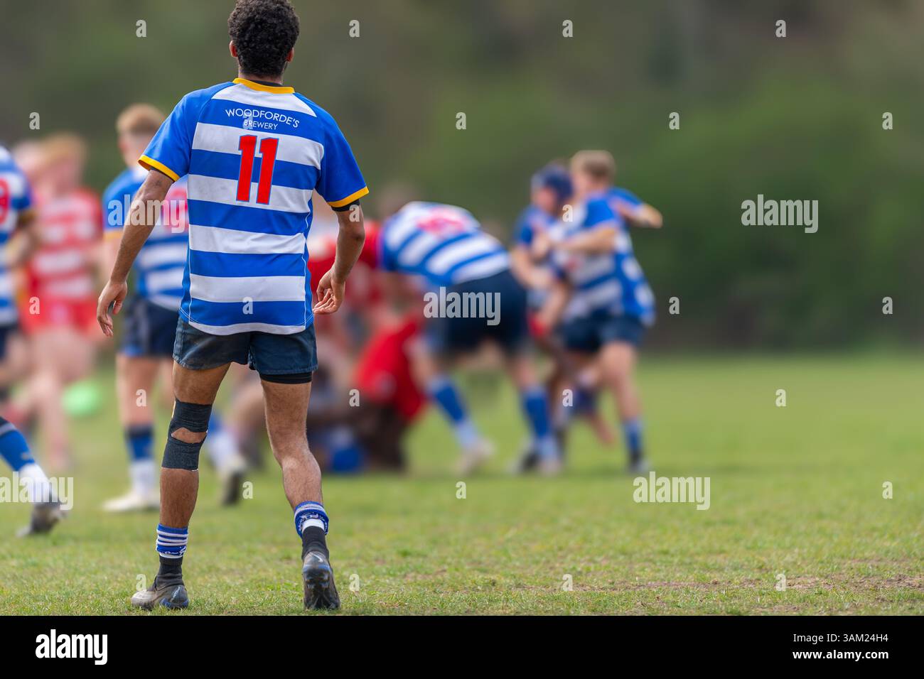 Englischer Amateur-Rugby-Union-Spieler in einem Trikot Nummer 11. Stockfoto