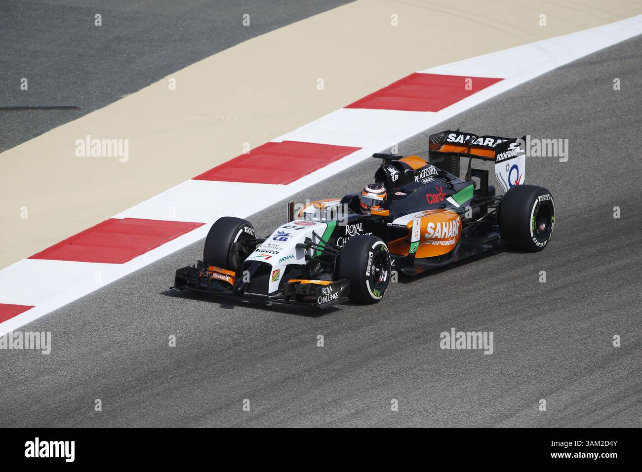 April 2014 - Manama, BAHRAIN, BAHRAIN - Nico HÃ¼lkenberg, (HUELKENBERG), DE, . Team Sahara Force India F1, Force Ind. VJM07, Mercedes-Benz PU106A,.BAHRAIN – Rennstrecke MANAMA, Shakir – 04/04/2014 – Formel 1, F1, Formel 1 – Bild zur Gebührenpflicht (Credit Image: © David McIntyre/ZUMAPRESS.com) Stockfoto