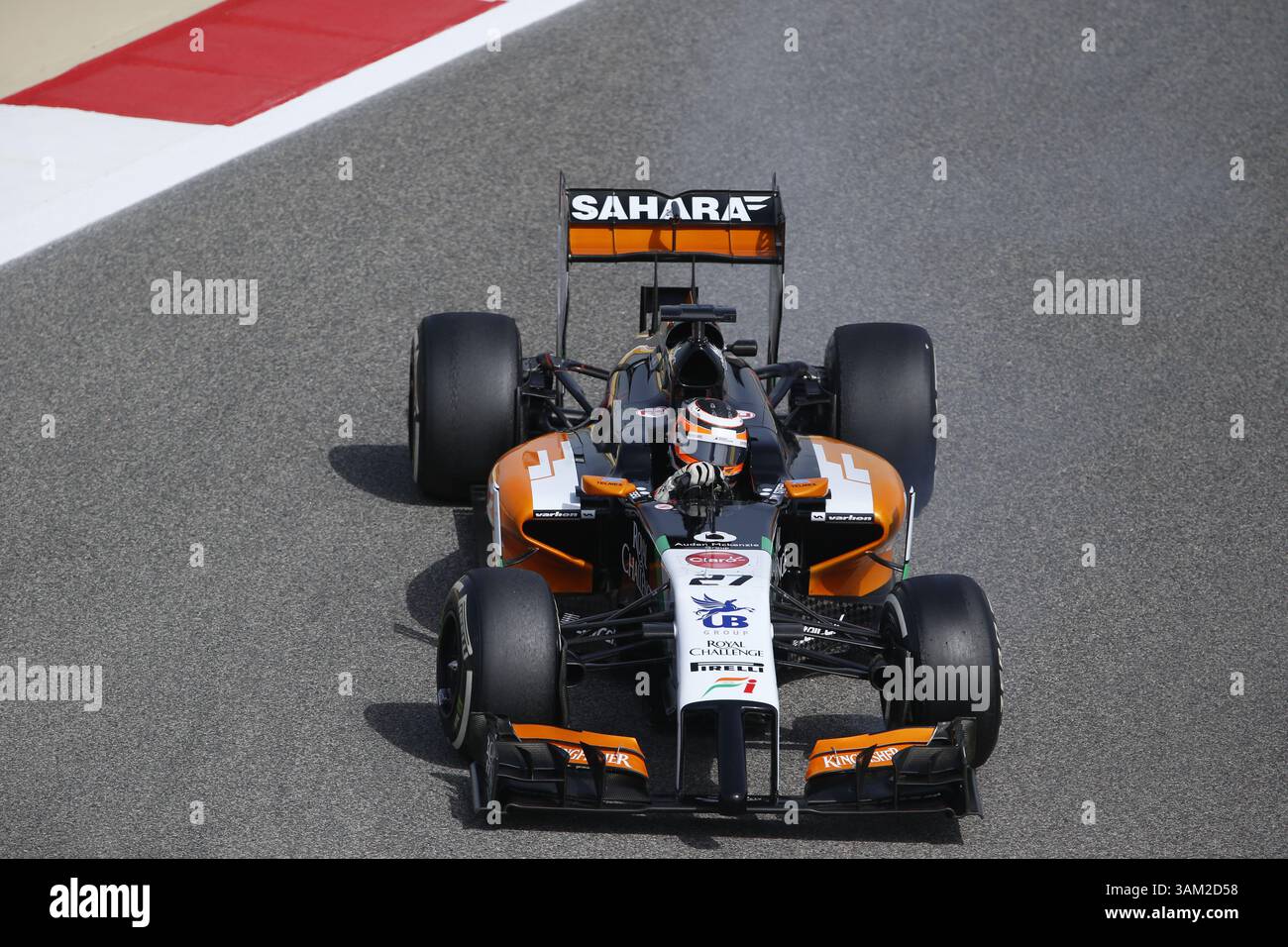 April 2014 - Manama, BAHRAIN, BAHRAIN - Nico HÃ¼lkenberg, (HUELKENBERG), DE, . Team Sahara Force India F1, Force Ind. VJM07, Mercedes-Benz PU106A,.BAHRAIN – Rennstrecke MANAMA, Shakir – 04/04/2014 – Formel 1, F1, Formel 1 – Bild zur Gebührenpflicht (Credit Image: © David McIntyre/ZUMAPRESS.com) Stockfoto