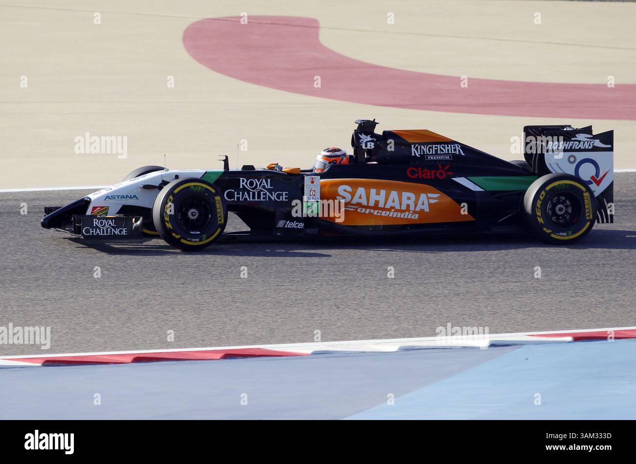April 2014 - Manama, BAHRAIN, BAHRAIN - Nico HÃ¼lkenberg, (HUELKENBERG), DE, . Team Sahara Force India F1, Force Ind. VJM07, Mercedes-Benz PU106A,.BAHRAIN – Rennstrecke MANAMA, Shakir – 05/04/2014 – Formel 1, F1, Formel 1 – Bild zur Gebührenpflicht (Credit Image: © David McIntyre/ZUMAPRESS.com) Stockfoto