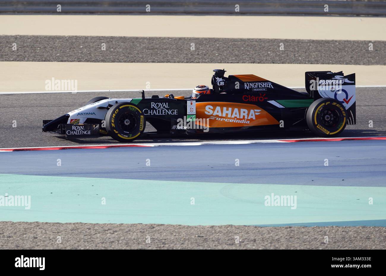 April 2014 - Manama, BAHRAIN, BAHRAIN - Nico HÃ¼lkenberg, (HUELKENBERG), DE, . Team Sahara Force India F1, Force Ind. VJM07, Mercedes-Benz PU106A,.BAHRAIN – Rennstrecke MANAMA, Shakir – 05/04/2014 – Formel 1, F1, Formel 1 – Bild zur Gebührenpflicht (Credit Image: © David McIntyre/ZUMAPRESS.com) Stockfoto