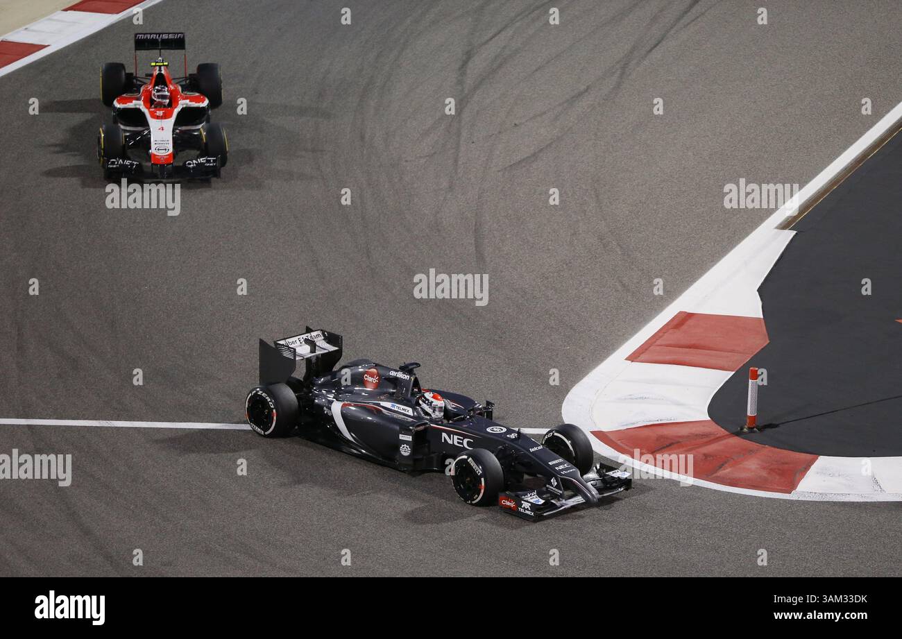 April 2014 - Manama, BAHRAIN, BAHRAIN - Adrian SUTIL, GER, SAUBER F1 Team. BAHRAIN – MANAMA, Shakir Circuit – 06/04/2014 – Formel 1, F1, Formel 1 – Bild zur Gebührenpflicht (Bild: © David McIntyre/ZUMAPRESS.com) Stockfoto