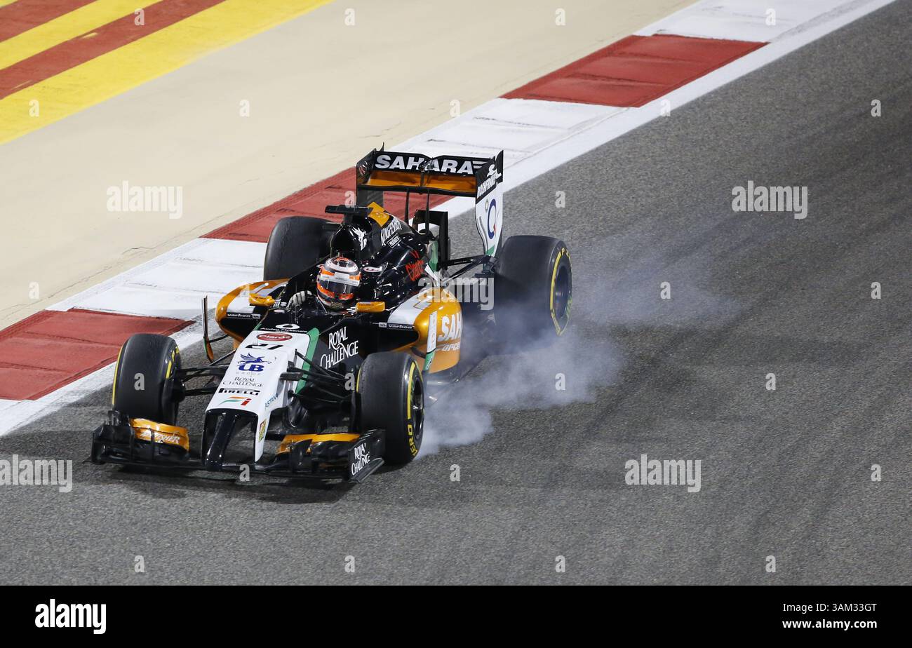 April 2014 - Manama, BAHRAIN, BAHRAIN - Nico HÃ¼lkenberg, (HUELKENBERG), DE, . Team Sahara Force India F1, Force Ind. VJM07, Mercedes-Benz PU106A,.BAHRAIN – Rennstrecke MANAMA, Shakir – 06/04/2014 – Formel 1, F1, Formel 1 – Bild zur Gebührenpflicht (Credit Image: © David McIntyre/ZUMAPRESS.com) Stockfoto