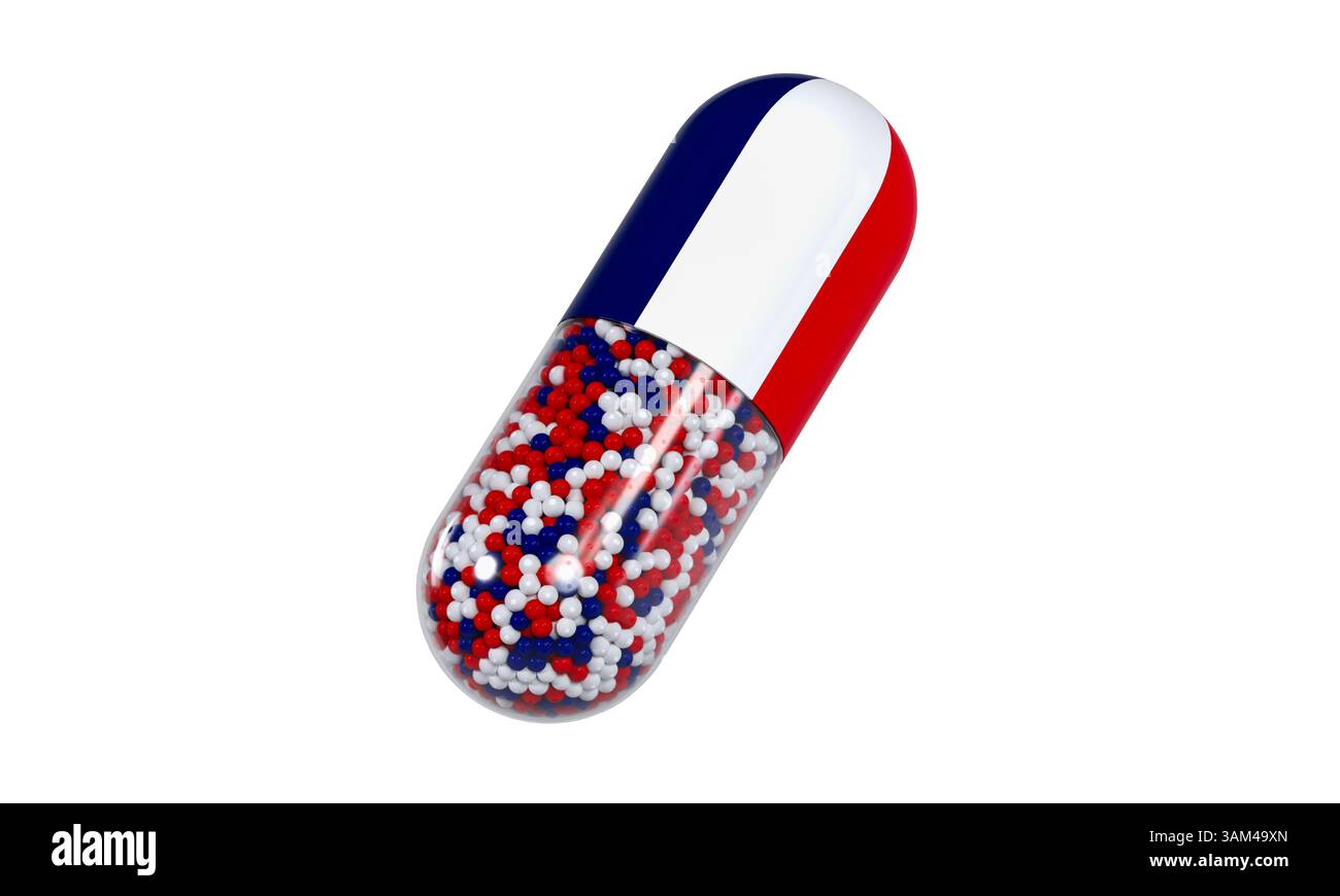 Gedruckt mit französischer Flagge, Made in France – 3D-Rendering Stockfoto