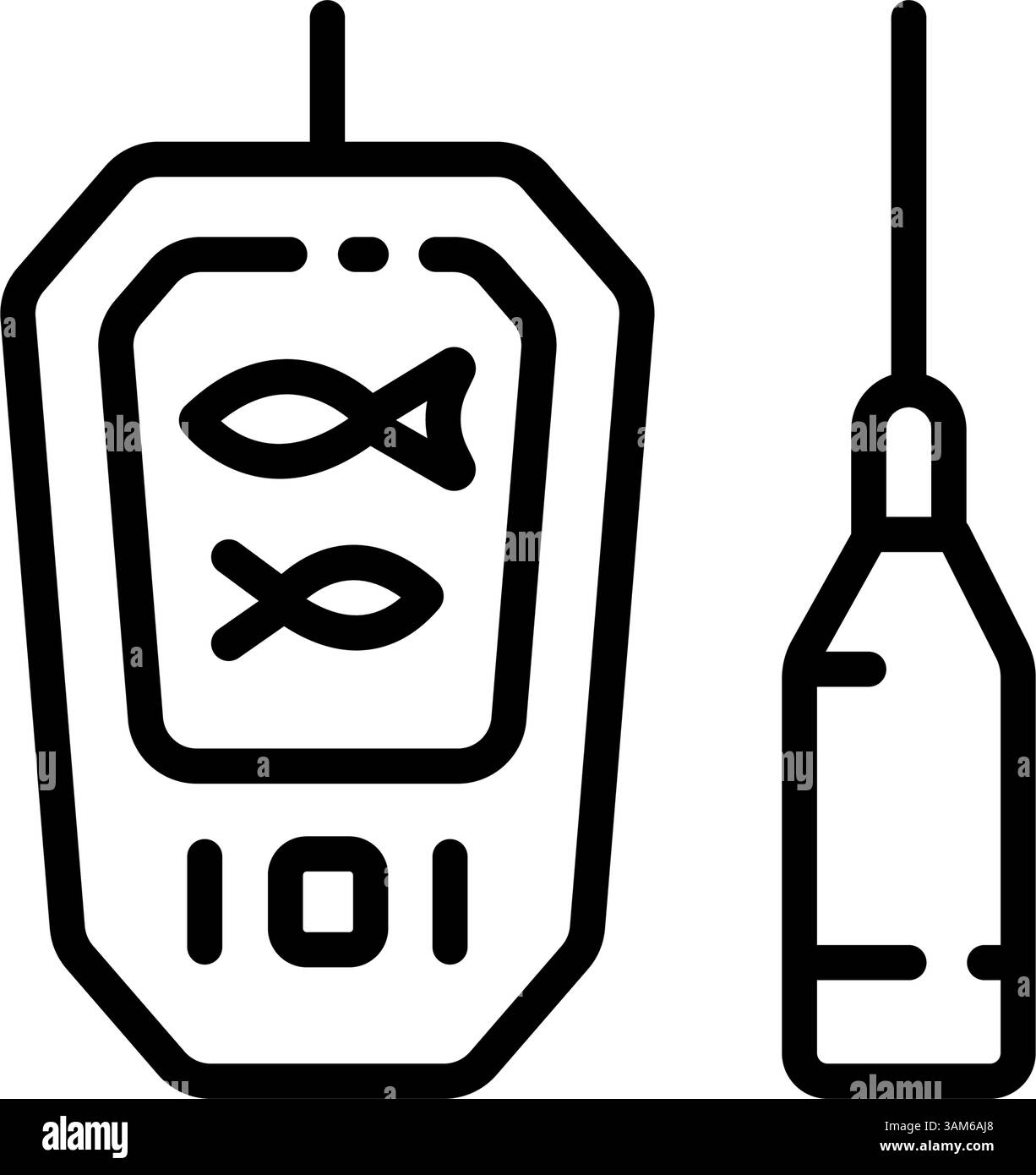 Symbol für Fischsucherlinie. Echolot. Tiefenmesser. Fischsuche. Umrandung des digitalen Fischsucher-Vektorsymbols für Webdesign isoliert auf weißem Hintergrund. Digitales Gadget für Web und App. Stock Vektor