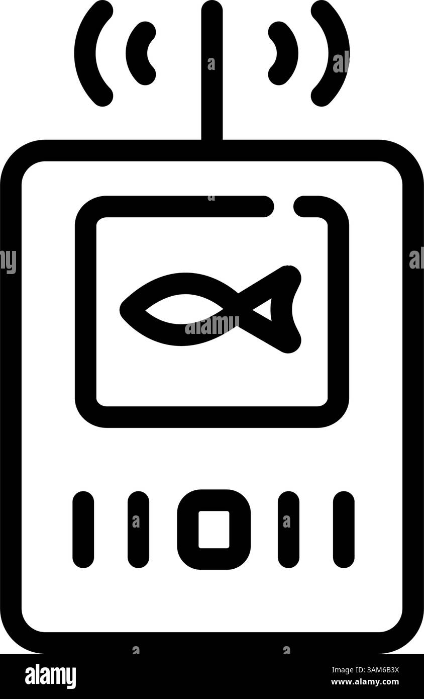 Symbol für Fischsucherlinie. Echolot. Tiefenmesser. Fischsuche. Umrandung des digitalen Fischsucher-Vektorsymbols für Webdesign isoliert auf weißem Hintergrund. Digitales Gadget für Web und App. Stock Vektor