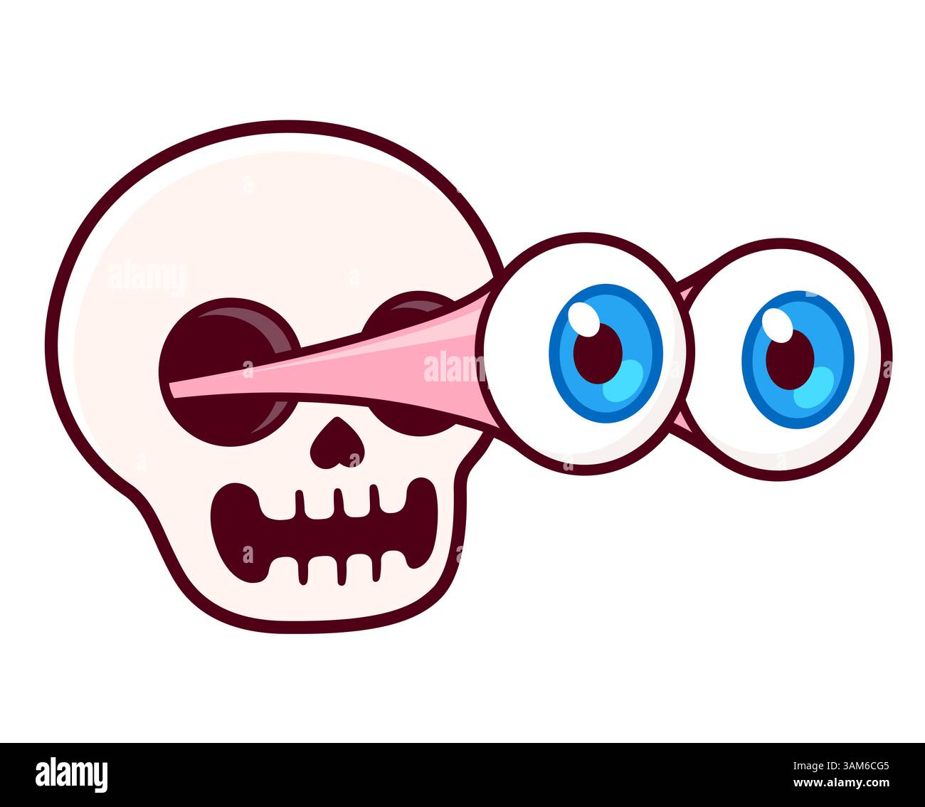 Finny-Cartoon-Schädel mit aufspringenden Augäpfeln. Überraschungsreaktion im Comic-Stil. Isolierte Vektorgrafik. Stock Vektor