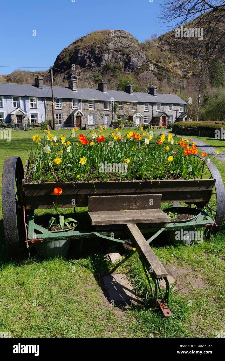 Cottages, Beddgelert, Eryri, (Snowdonia,) Gwynedd, Nordwestwales. Stockfoto