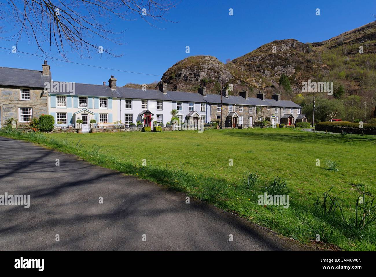 Cottages, Beddgelert, Eryri, (Snowdonia,) Gwynedd, Nordwestwales. Stockfoto