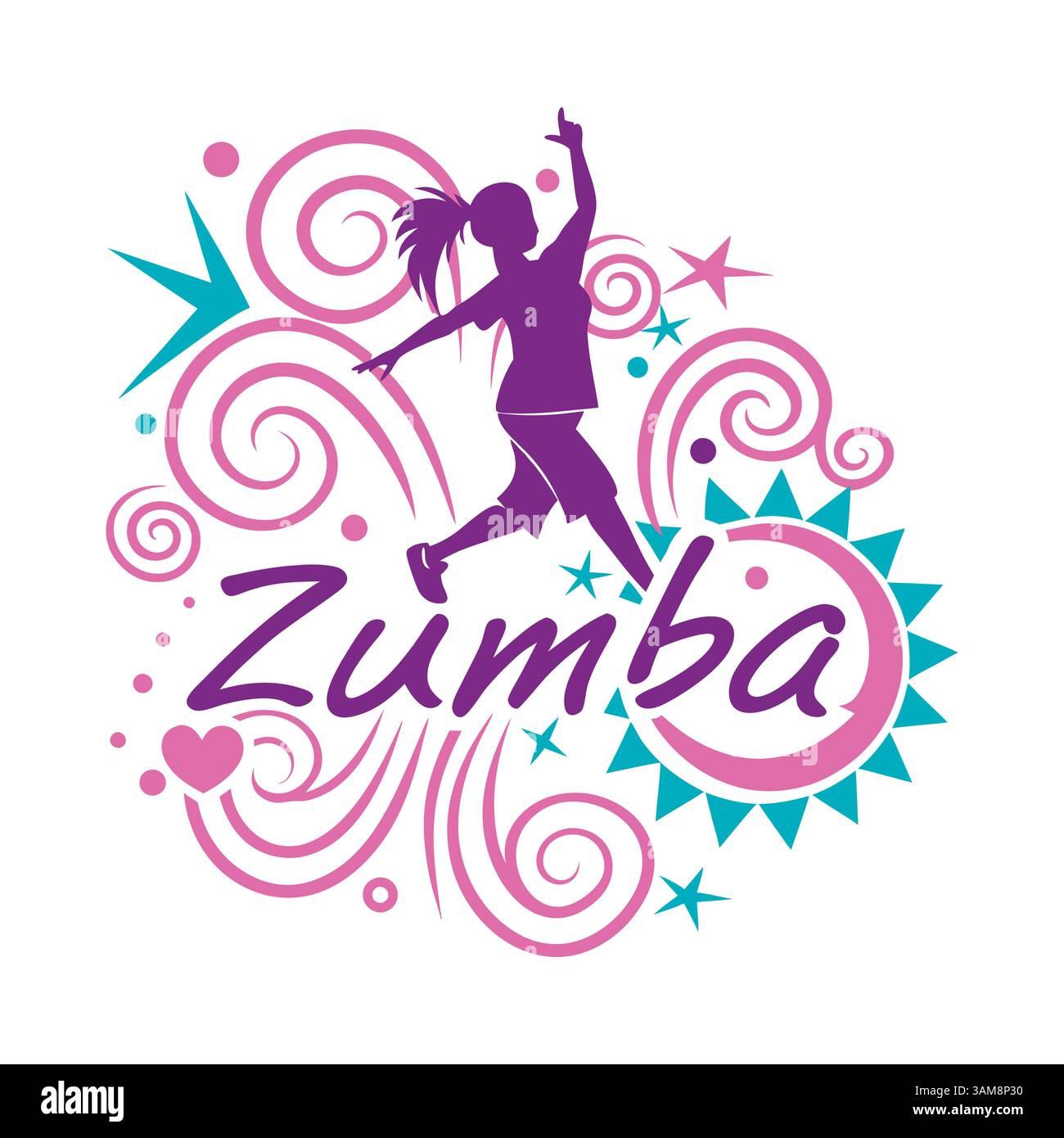 Zumba Dance Logo oder T-Shirt Design, perfekt für Fitnessmarken, Activewear und Kosmetik Branding, um Energie, Bewegung, und lebendiger Style. Stock Vektor