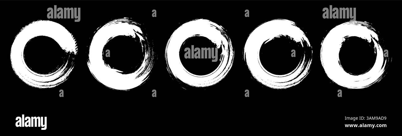 Schwarze Grunge runde Formen isoliert auf weißem Hintergrund. Handgezeichnete kreisförmige Pinselstriche. Stock Vektor