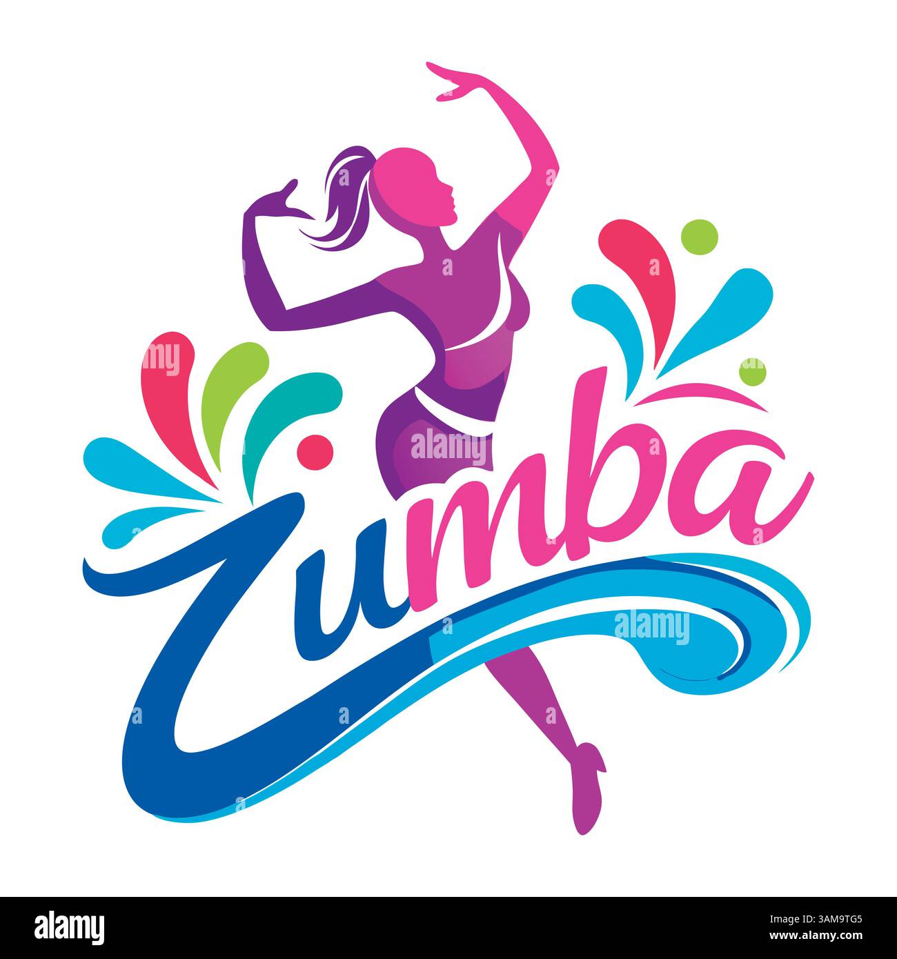 Zumba Dance Logo oder T-Shirt Design, perfekt für Fitnessmarken, Activewear und Kosmetik Branding, um Energie, Bewegung, und lebendiger Style. Stock Vektor