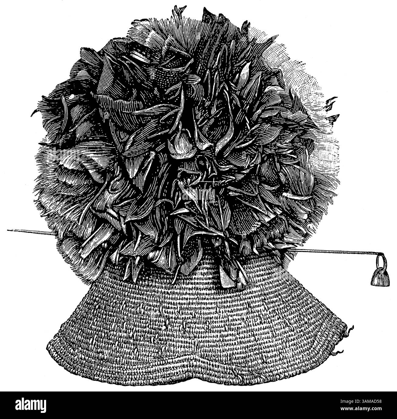 Haarschmuck von Bakuba-Männern, Kongo-Staat. Afrikanische Kultur und Antiquitäten. Veröffentlichung der "Meyers-Enzyklopädie", Band 7, Leipzig, Deutschland, 1910. Stockfoto