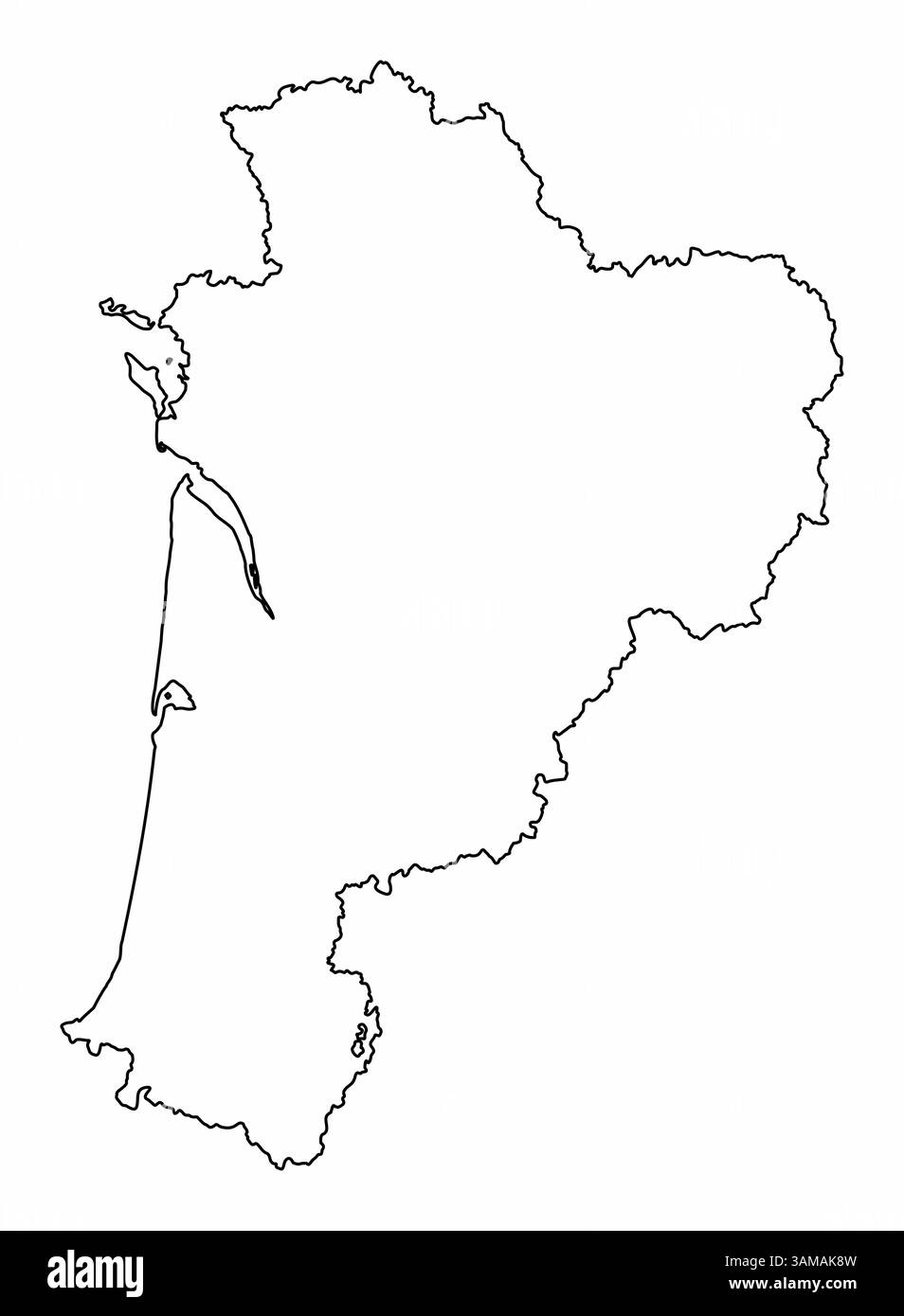 Nouvelle-Aquitaine Umrisskarte isoliert auf weißem Hintergrund, Frankreich Stock Vektor