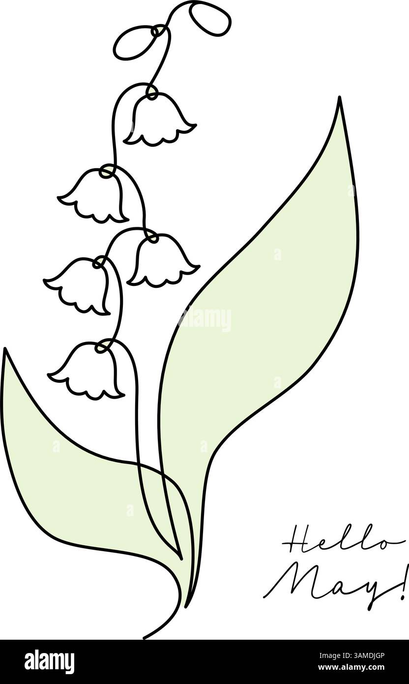 Mai Blume Lily of the Valley in einer durchgehenden Linie Zeichnung. Einfache minimalistische Linear schöne Frühlingswaldglocken. Vektor-Illustration für Hochzeit Stock Vektor