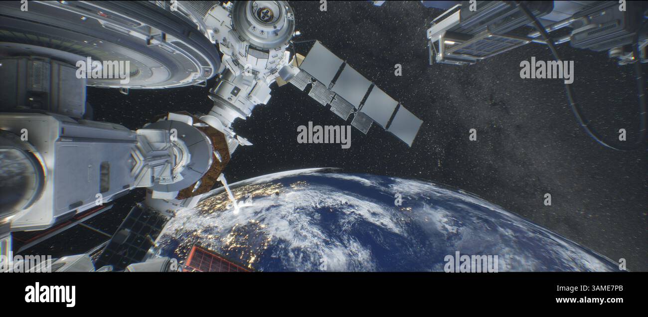 Knstliche Schwerkraft Raumstation in der Umlaufbahn des Planeten Erde  (3d-science fiction rendern, Elemente dieses Bild von der NASA eingerichtet  sind Stockfotografie - Alamy