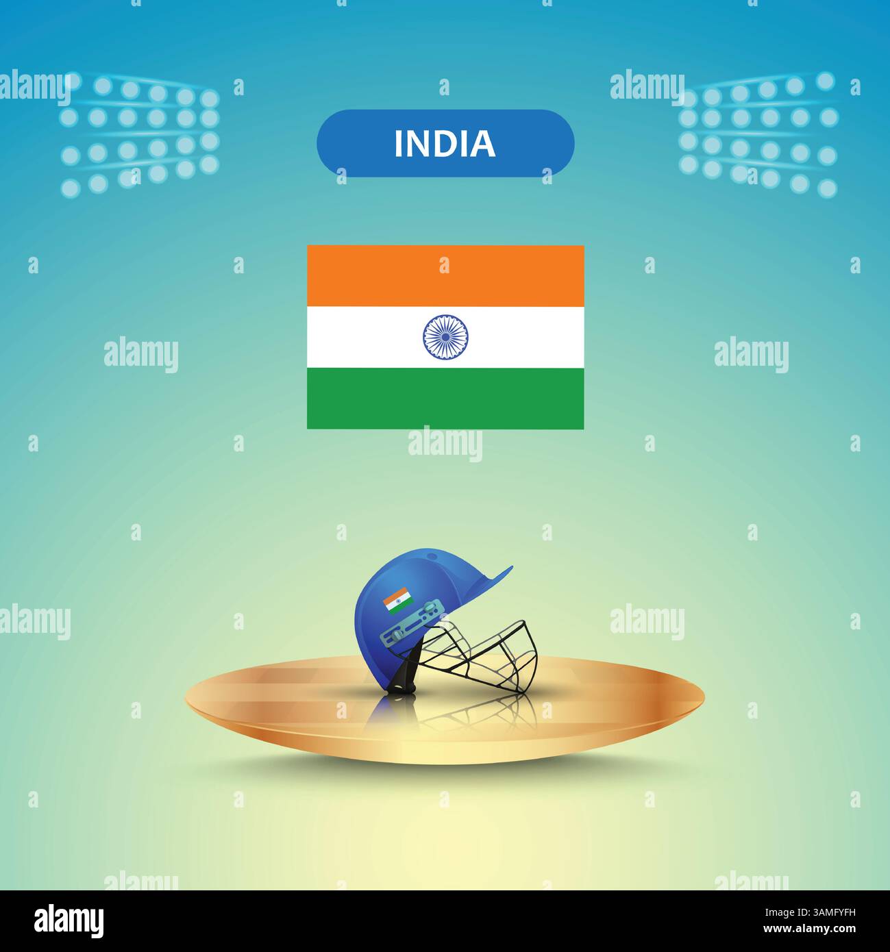 Indien Team Helm Cricket, Indien Flagge, Helm Vektor, Stadionlicht, abstrakter Hintergrund Stock Vektor