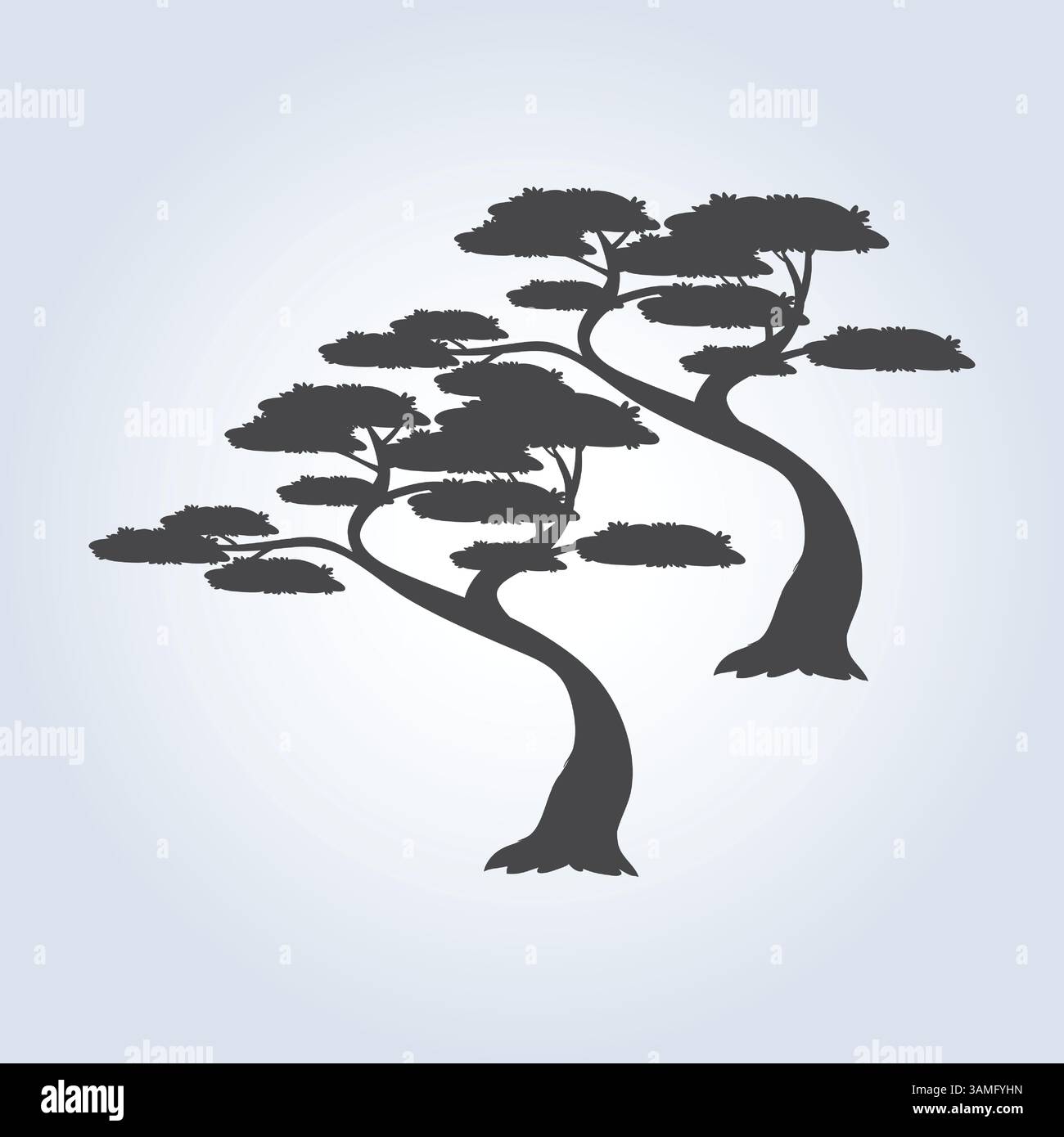 Geschwungener schwarz-weißer Baum, üppige tropische Vektorkunst Stock Vektor