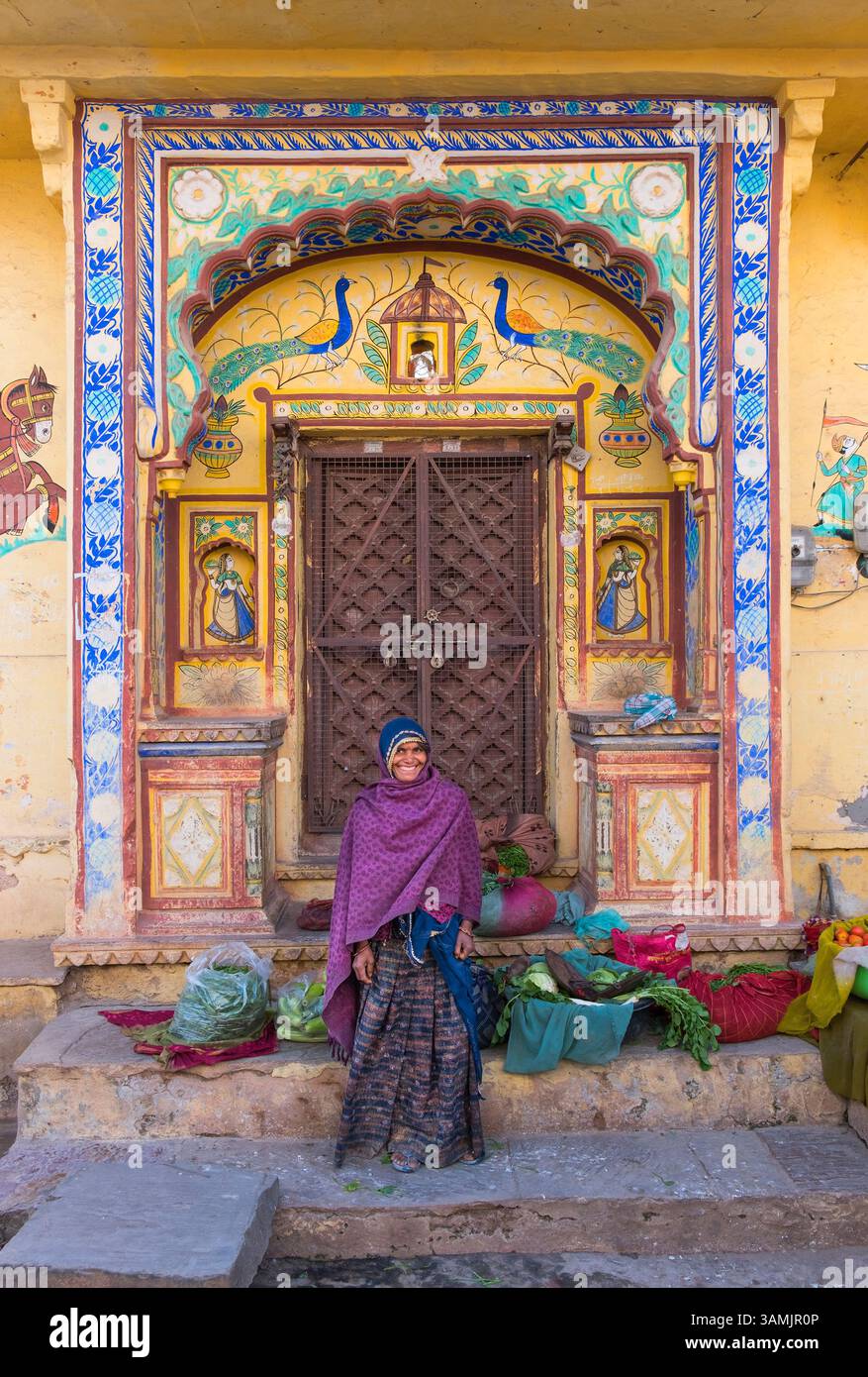 Die lokale Gemüsehändlerin Bundi Rajasthan Indien Stockfoto