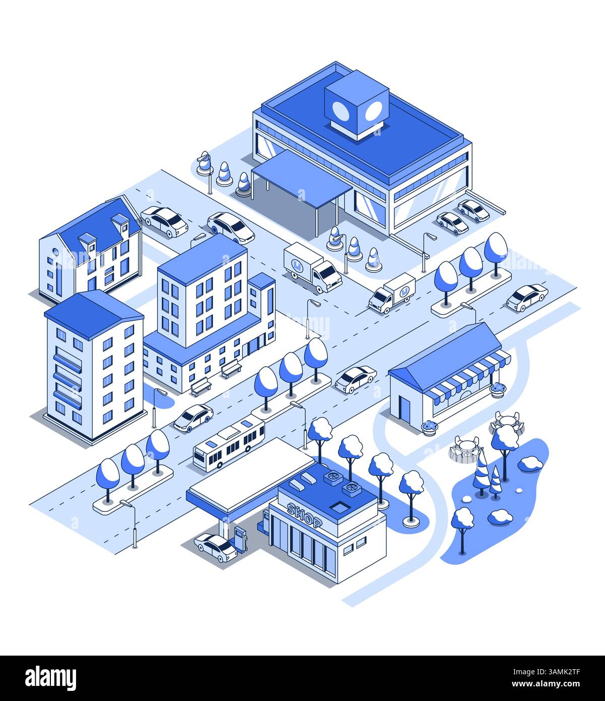 Entwickeltes urbanes Umfeld - Vektorisometrische Illustration Stock Vektor