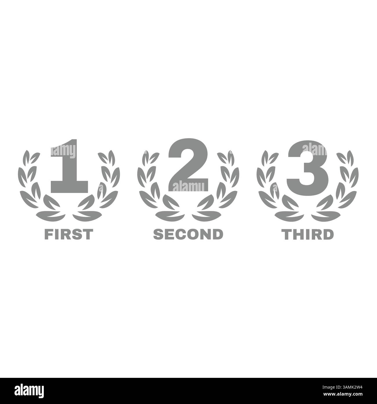 Lorbeerkranz mit Vektorsymbolen für den 1., 2. Und 3. Platz. Erste, zweite und dritte Auszeichnung. Stock Vektor
