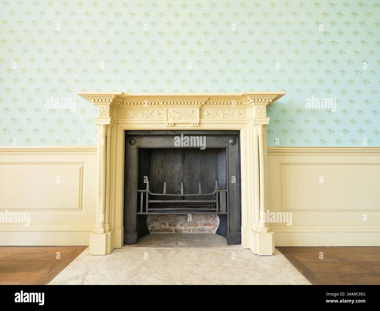 Kamin in Kirby Hall, Corby, England. Stockfoto
