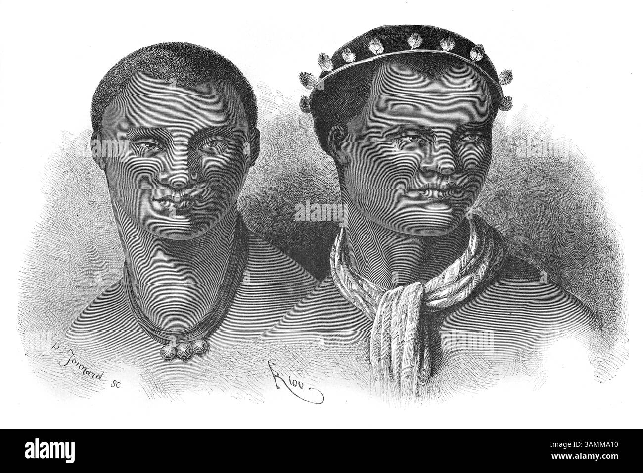 Yagua-Indianer, Ureinwohner, indigene oder ethnische Völker aus Kolumbien und dem Nordosten Perus im Amazonasbecken in Südamerika. Vintage oder historische Illustration oder Gravur 1866 Stockfoto