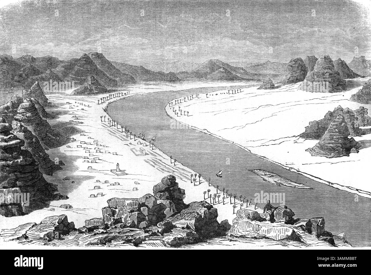 Korosko am Nil Sudan; die Siedlung wurde nach Fertigstellung des Assuan-Hochdamms 1970 vom Lake Nasser überflutet. Vintage oder historische Gravur oder Illustraion 1866 Stockfoto
