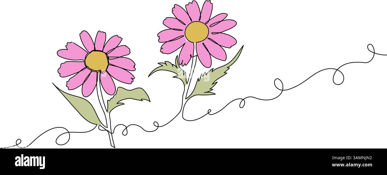 Pinke Blumen mit geschwungenen Linien Stock Vektor