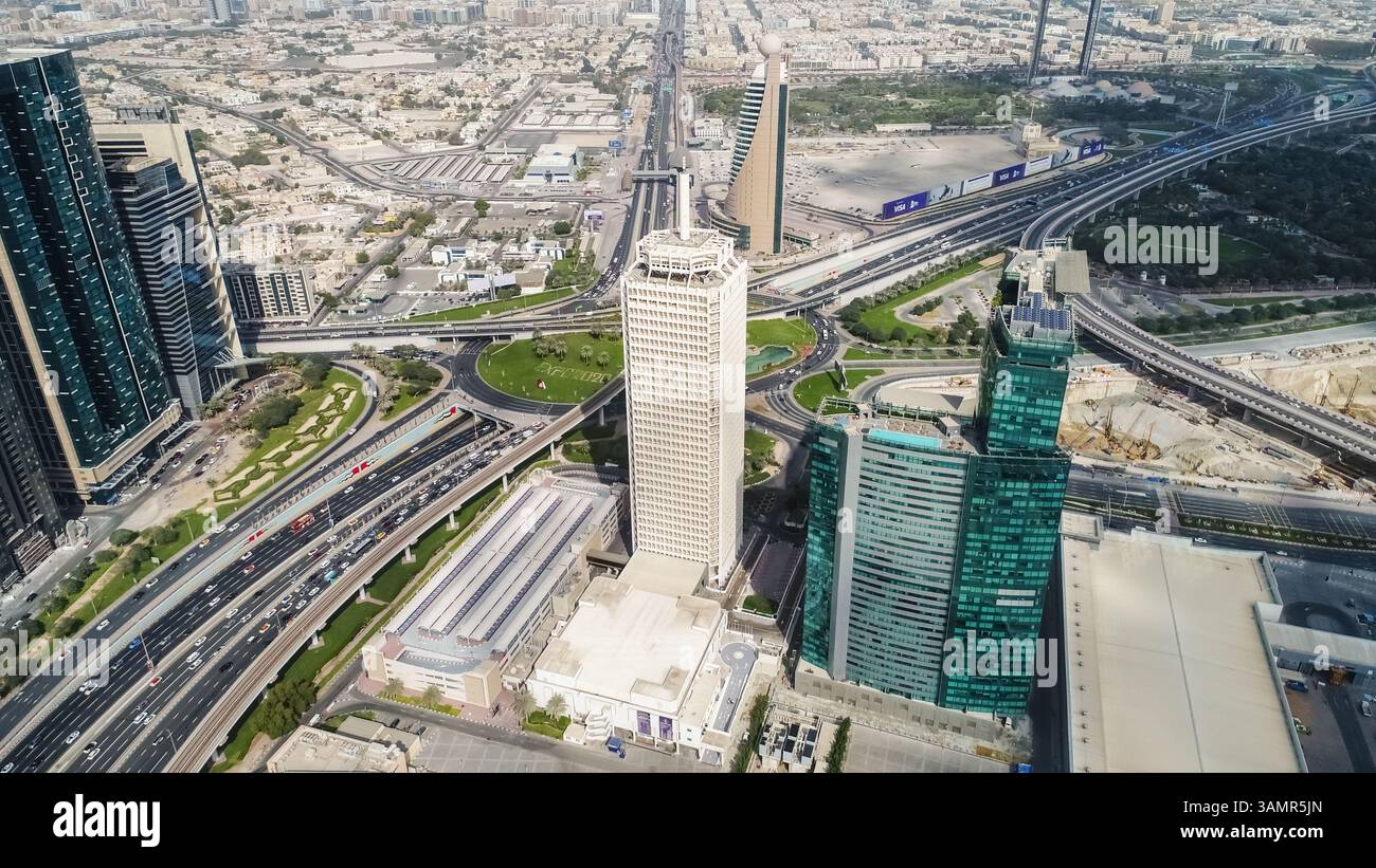 Luftaufnahme des Welthandelszentrums in Dubai, Vereinigte Arabische Emirate. Stockfoto