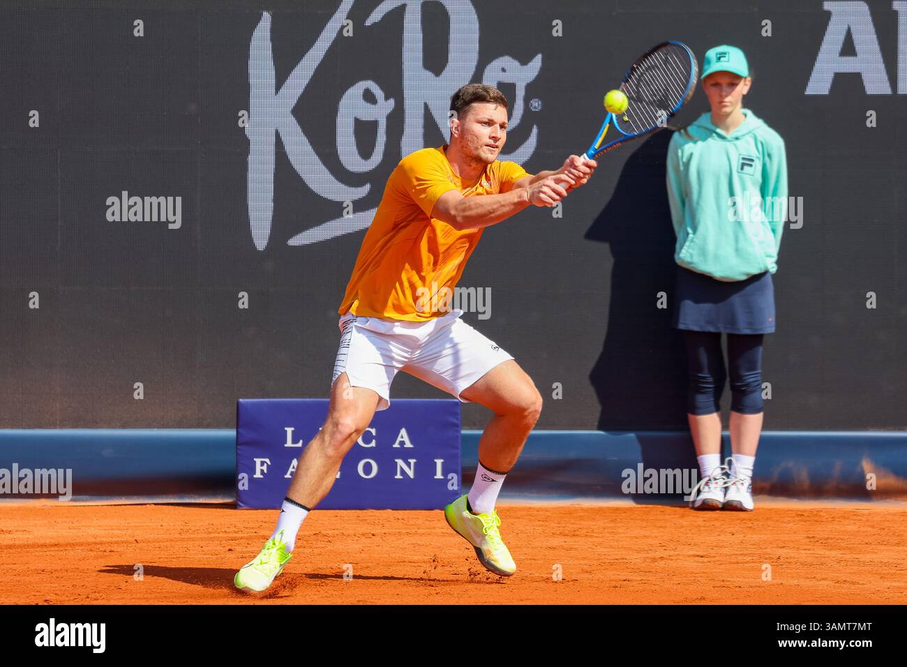 München, Deutschland. April 2025. Miomir Kecmanovic (Serbien), GER, BMW Open by Bitpanda, Miomir Kecmanovic (Serbien) vs. Marcos Giron (USA), Tennis, ATP 500, Herren, 14.04.2025, Foto: Eibner-Pressefoto/Jenni Maul Credit: dpa/Alamy Live News Stockfoto