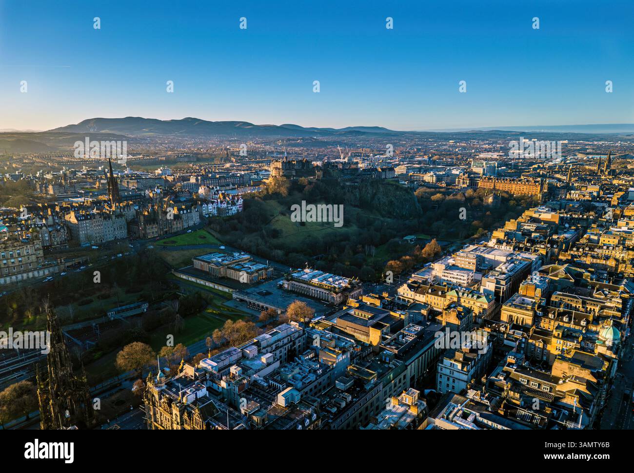 Luftaufnahme von Edinburgh Castle, Edinburgh, Schottland, Großbritannien. Stockfoto
