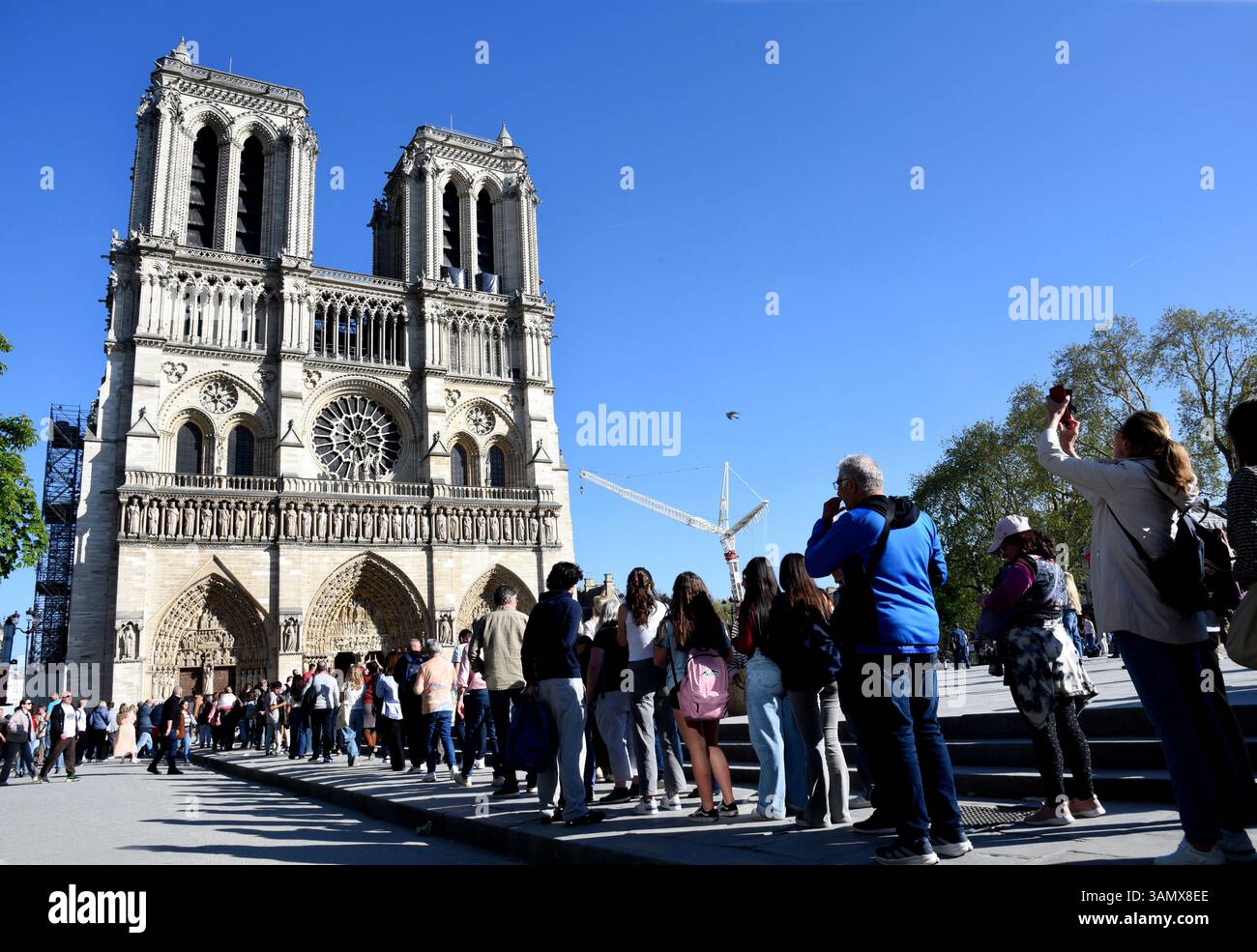 Paris, Frankreich. April 2025. Illustration von Notre Dame de Paris, Wiedereröffnung für pariser und Touristen. In Paris, Frankreich am 12. April 2025 Foto: Alain Apaydin/ABACAPRESS. COM Credit: Abaca Press/Alamy Live News Stockfoto