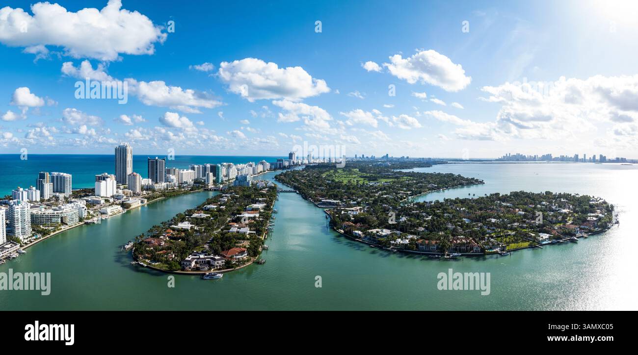 Luftaufnahme von Allison Island, Normandie Isle, Miami Beach, Florida, USA. Stockfoto