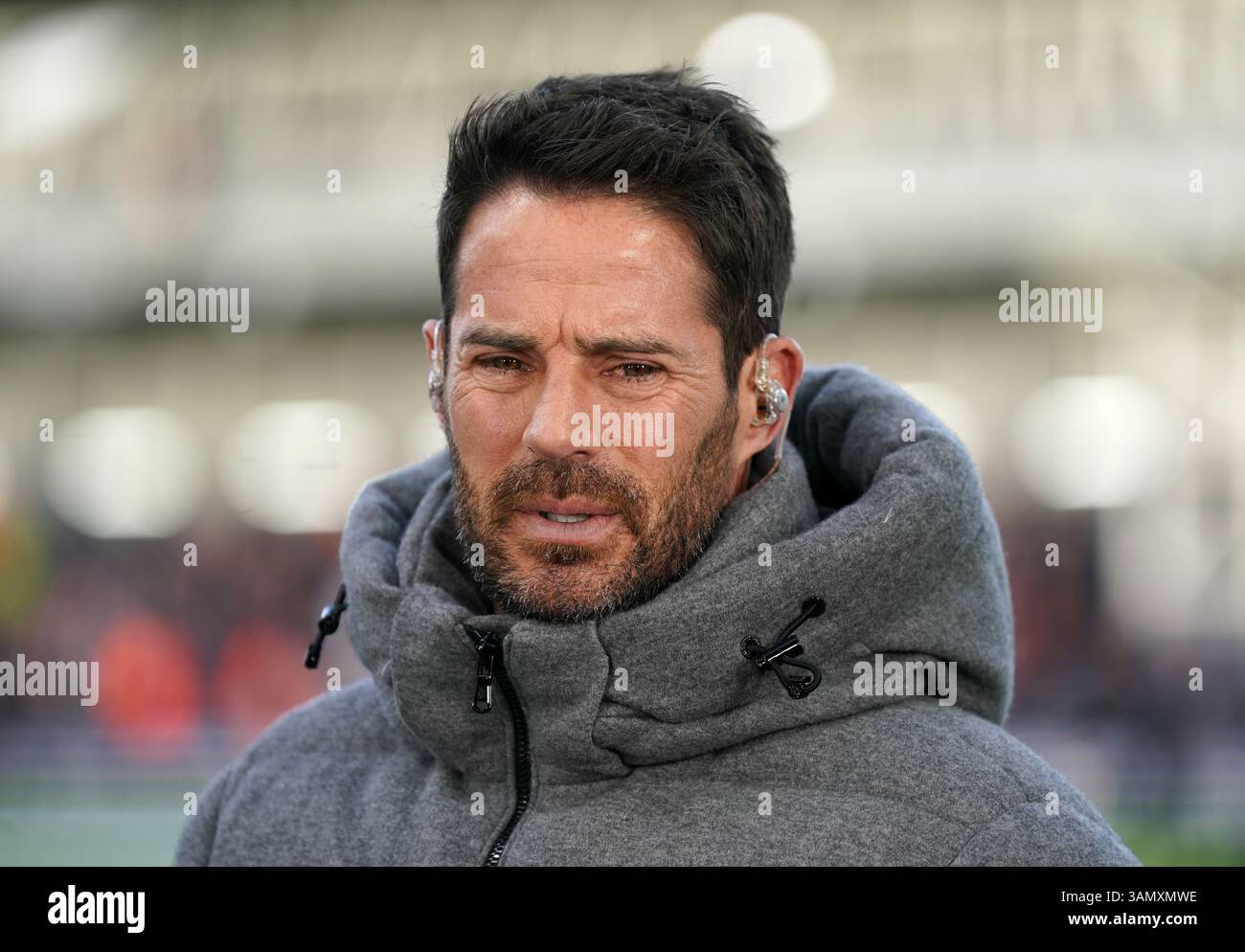 Aktenfoto vom 18.02.2024 des Sky Sports-Experten und ehemaligen Liverpool-Mittelfeldspielers Jamie Redknapp, dem 12 Monate lang verboten wurde, nachdem er in seinem Luxus-SUV beim Fahren erwischt wurde. Ausgabedatum: Montag, 14. April 2025. Stockfoto