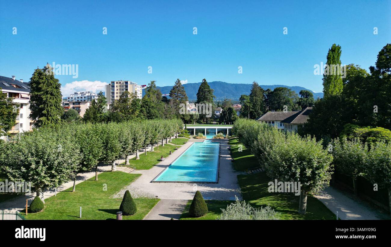 Thonon-les-Bains (Zentralfrankreich): Aus der Vogelperspektive des Kurgeländes Stockfoto