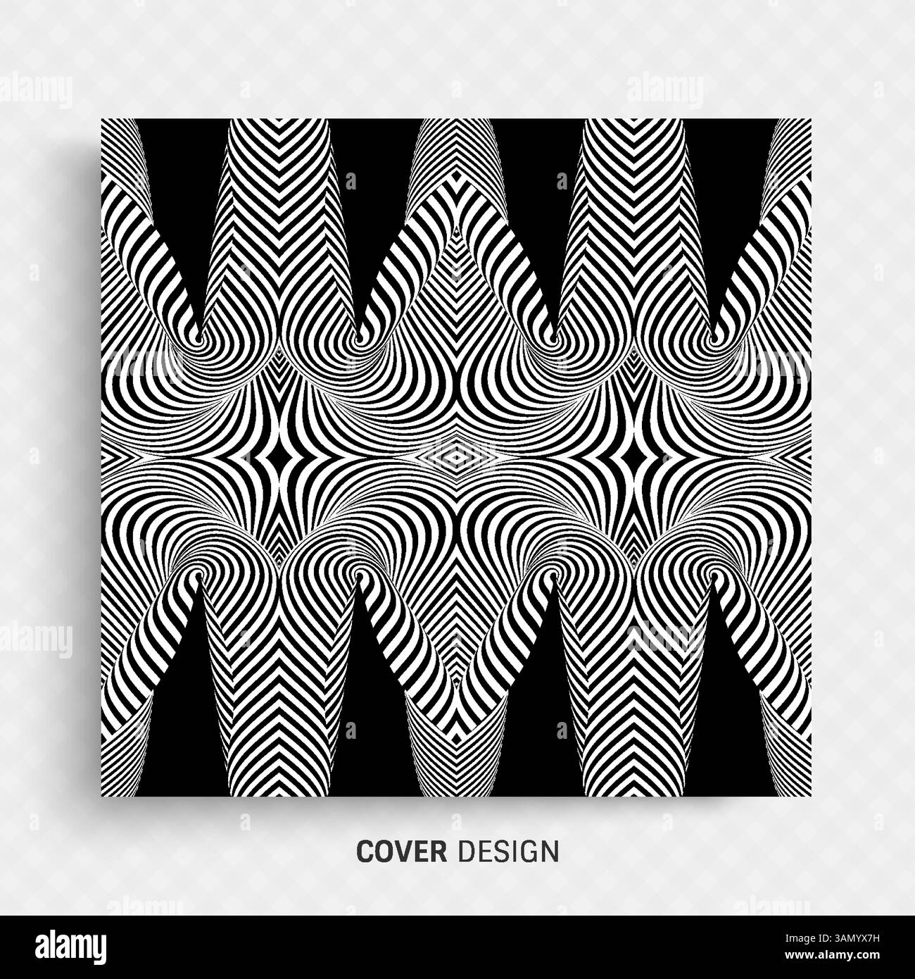 Schwarz-weißer abstrakter gestreifter Hintergrund. Optische Kunst 3D-Vektor-Illustration für Broschüre, Jahresbericht, Magazin, Poster, Präsentation, Flyer und Stock Vektor
