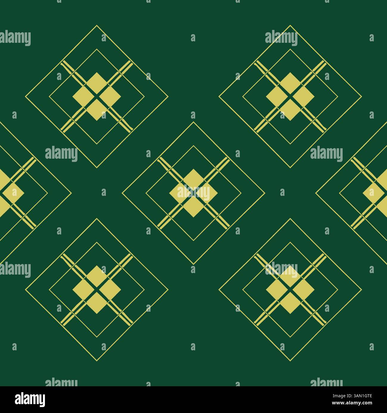 Abstraktes nahtloses geometrisches Quadrat-Muster auf grünem Hintergrund für Stoffbanner Wohnkultur Oberflächendesign Verpackung Stockfoto