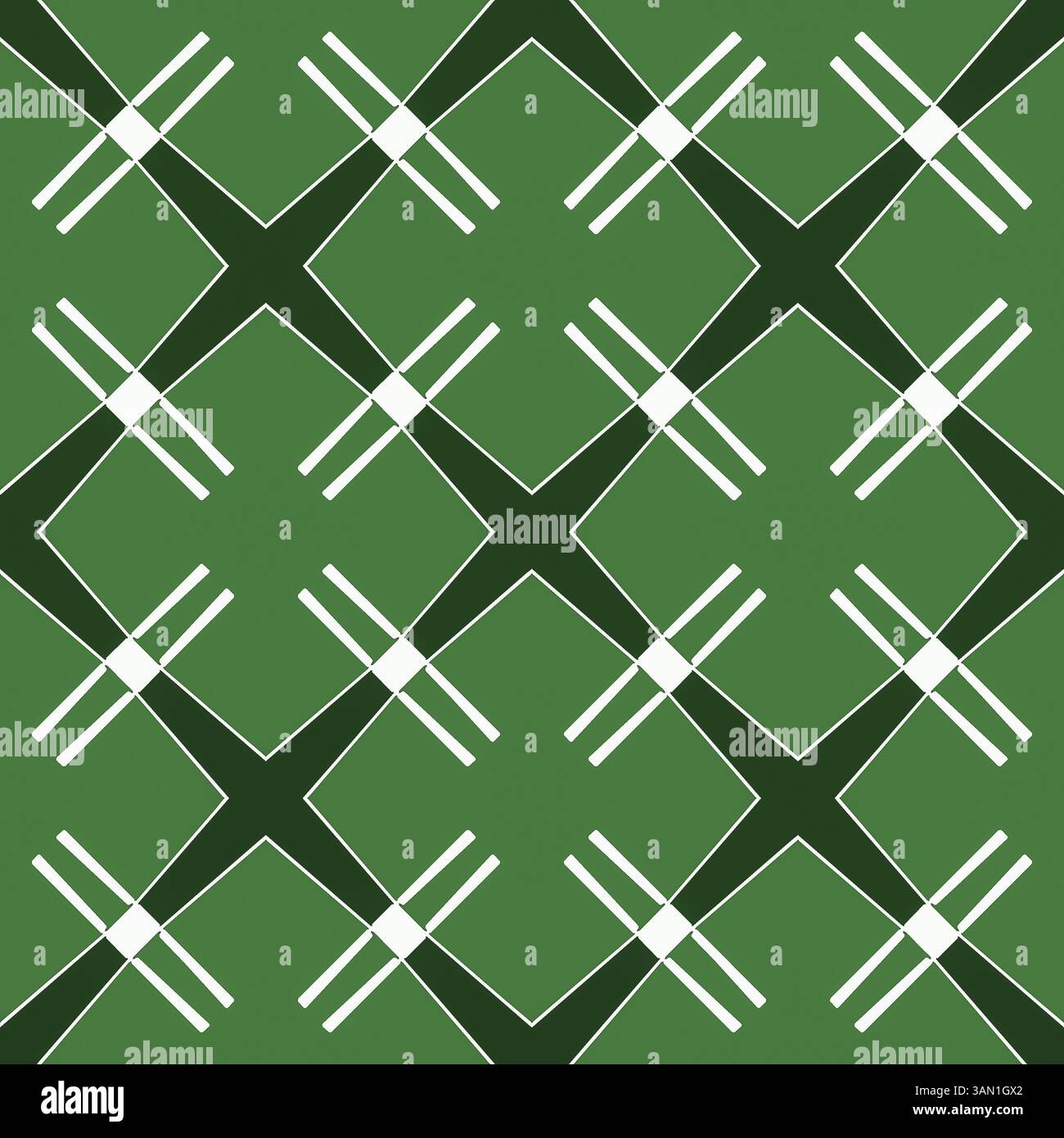Abstraktes nahtloses geometrisches Quadrat-Muster auf grünem Hintergrund für Stoffbanner Wohnkultur Oberflächendesign Verpackung Stockfoto