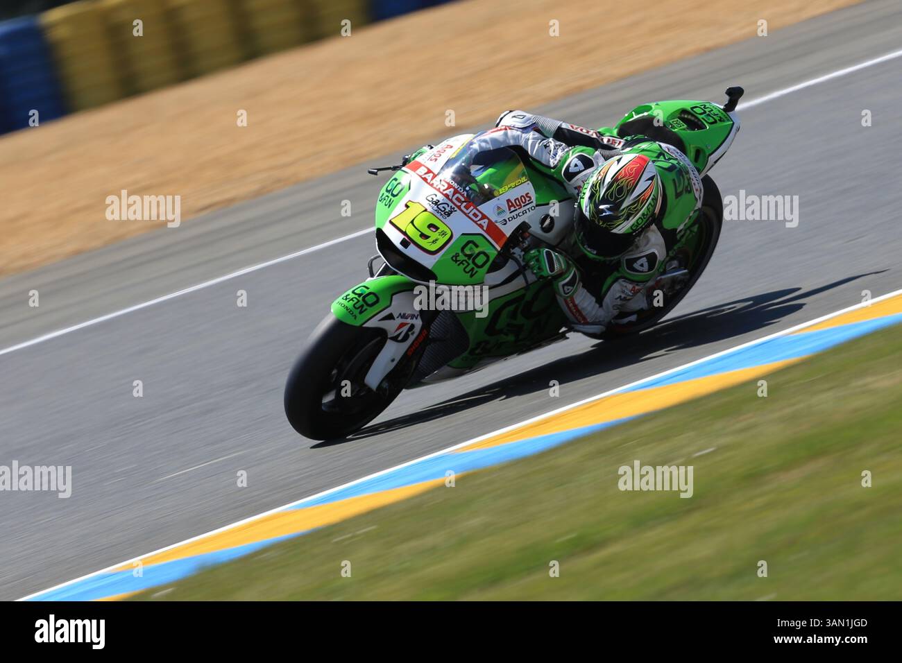 17. Mai 2014 - Le Mans, Sarthe, Frankreich - Go Fun Honda Gresini Fahrer ALVARO BAUTISTA (19) (SPA) während der Qualifying-Session der MotoGP-Kategorie beim Monster Energy Grand Prix de France auf dem Bugatti Circuit von Le Mans - Frankreich (Kreditbild: © Pierre Stevenin/ZUMAPRESS.com) Stockfoto