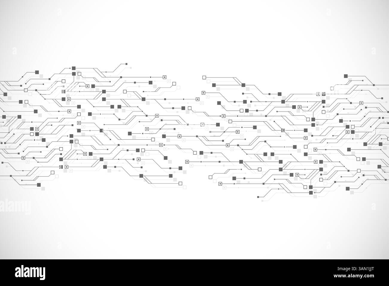Künstliche Intelligenz oder Vektordesign für maschinelles Lernen. Quantencomputertechnologie-Konzept mit Leiterplatten- und Motherboard-Textur-Hintergrund Stock Vektor