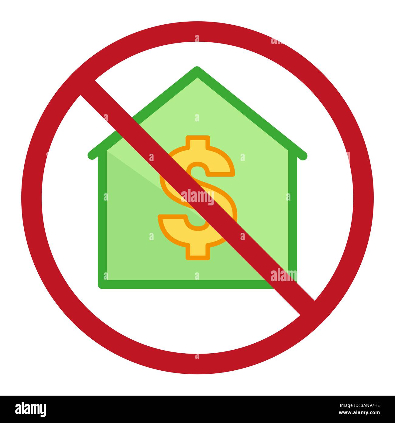 Kein Geldhaus. Symbol "Finanzverbot". Abbildung des Dollarzeichens. Konzept der Vektoreigenschaft. Stock Vektor