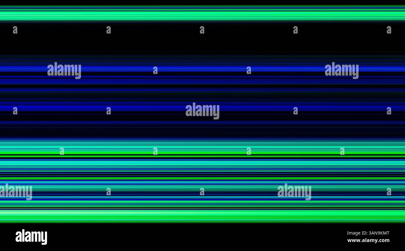 Ein dynamischer Hintergrund mit einem Spektrum lebendiger Farben, die zu horizontalen Linien verschwimmen, für einen strukturierten, modernen Look in Blau und Grün. Moderne Abstraktion Stockfoto