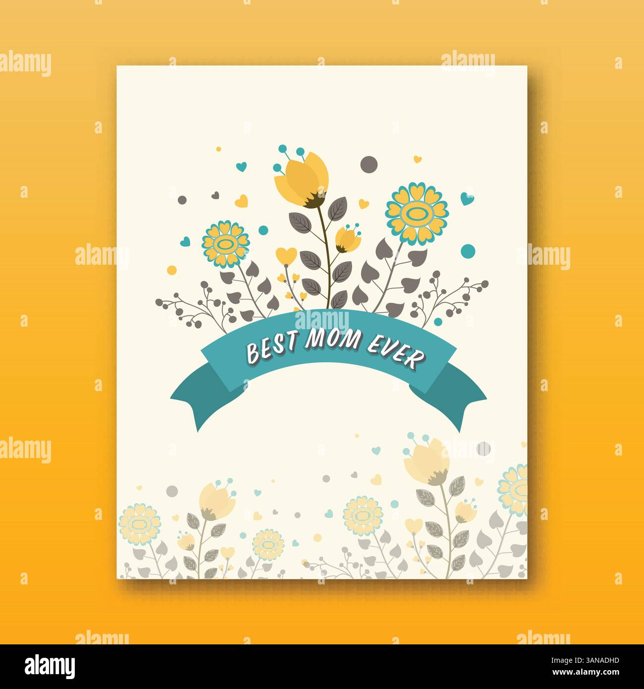 Glückwunschkarte zum Muttertag mit „Best Mom Ever Message“-Band und Blumenillustration. Stock Vektor