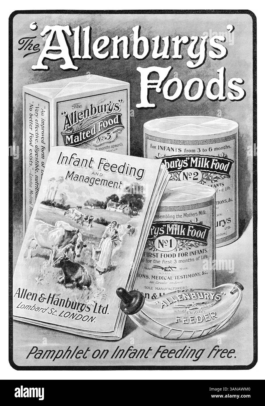 1904 britische Werbung für Allenburys' Babynahrung. Stockfoto