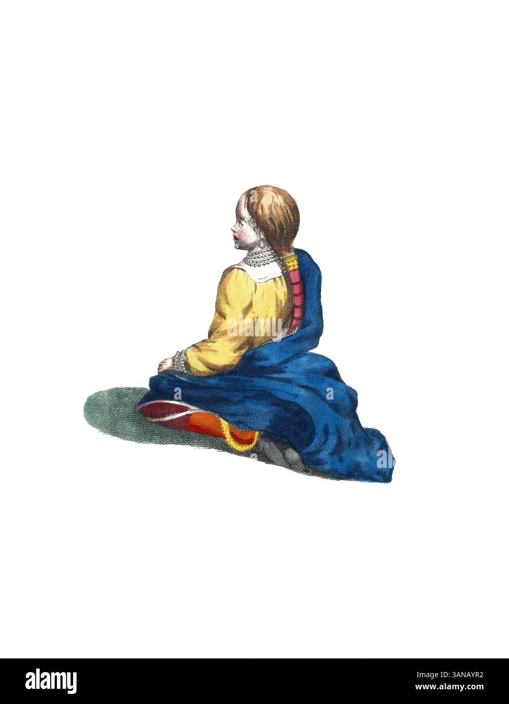 Historische Kleidung, Modegeschichte, Kleidung einer Coughnonaga-Frau, einer nordamerikanischen Ureinwohner, digital restaurierte Reproduktion eines Originals aus dem 18./19. Jahrhundert, exaktes Datum unbekannt Stockfoto